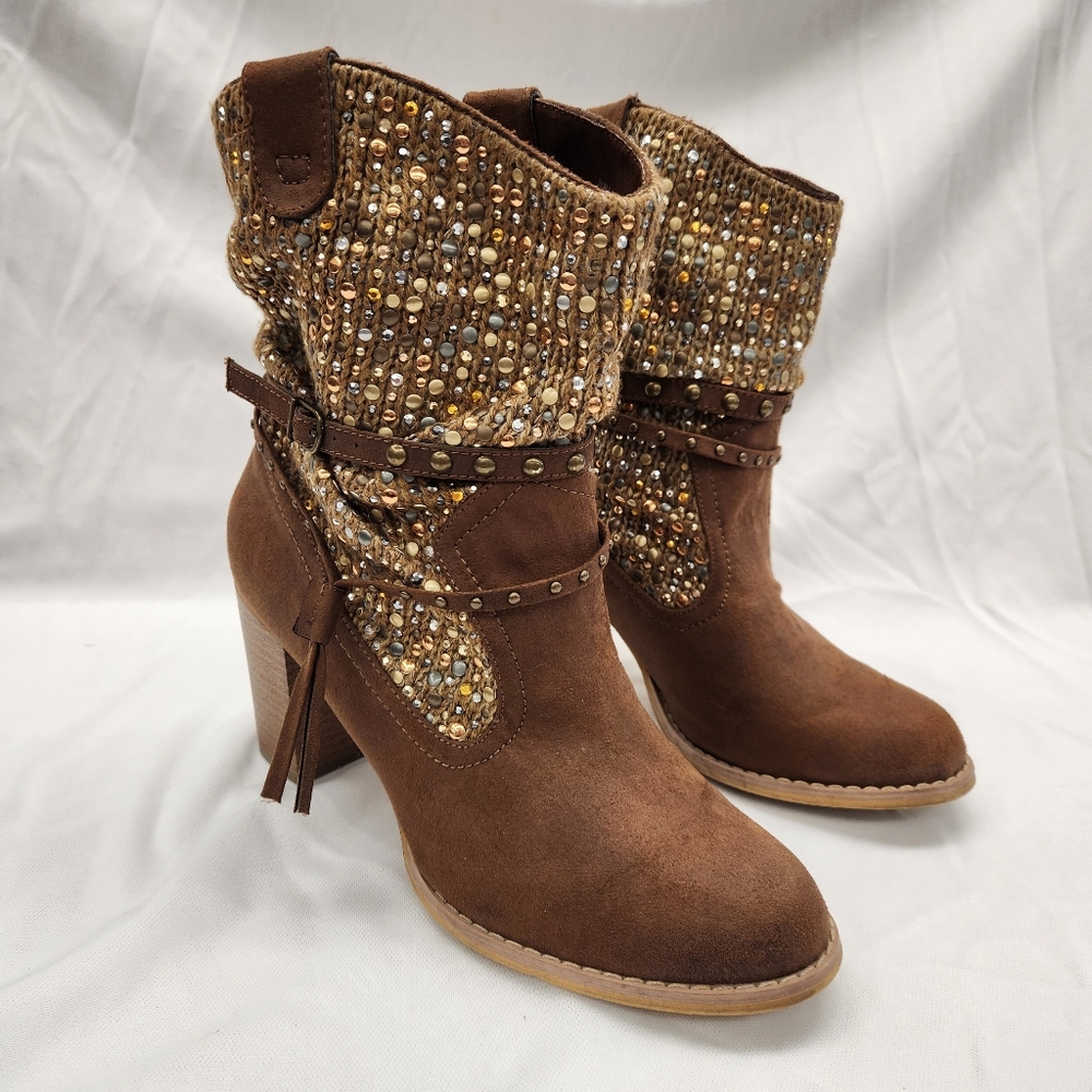 Not Rated Brown Embellished Suede Ankle Boots